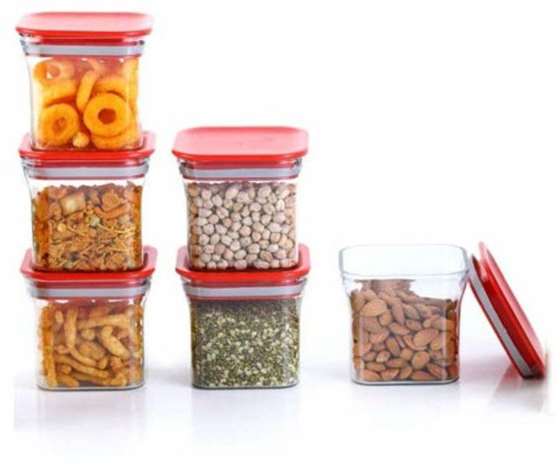 Analog Kitchenware Plastic Grocery Container - 550 ml  (Pack of 6, Red)
