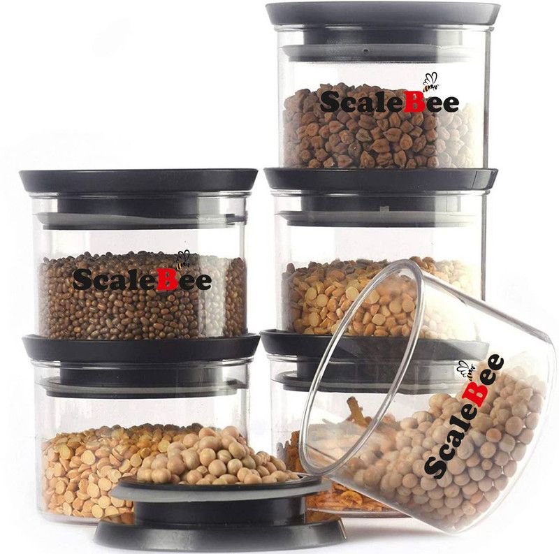 SCALEBEE Plastic Grocery Container - 500 ml  (Pack of 6, Black)