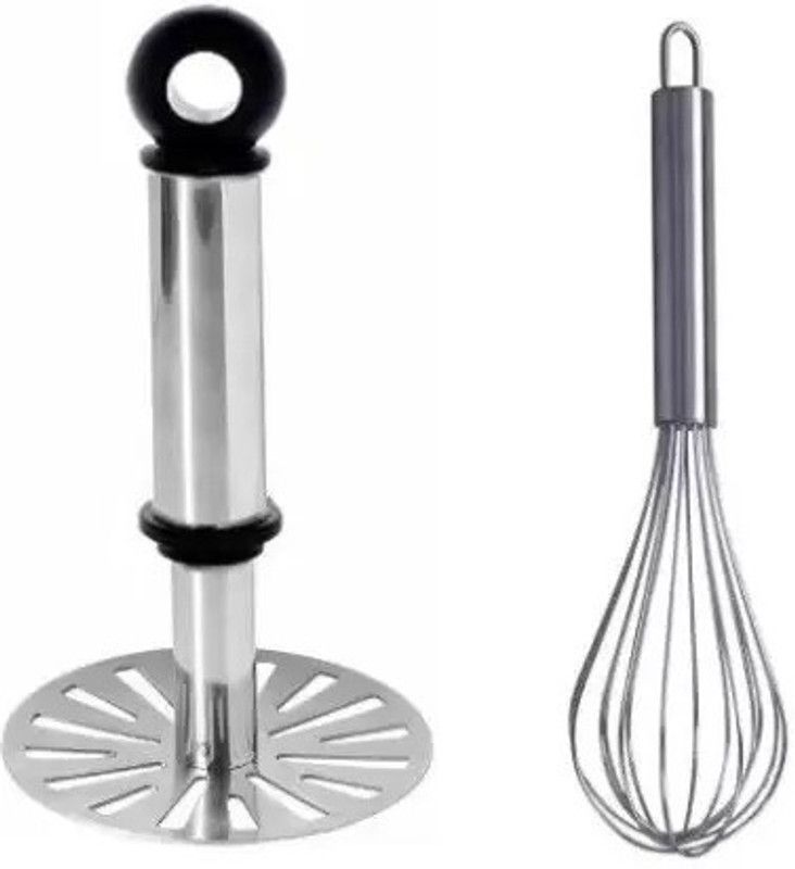 WOW Kitchen WOW Kitchen Round Pav Bhaji Masher, Potato Masher with mixer or hook Steel Masher Stainless Steel Masher  (Pack of 2)