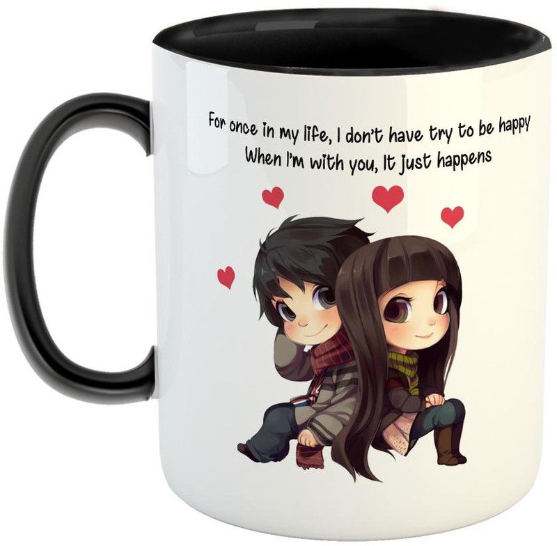 FABTODAY Love Coffee - Best Valentine Gift for Husband and Boyfriend Girlfriend Wife - Color - Black Ceramic Coffee Mug  (350 ml)