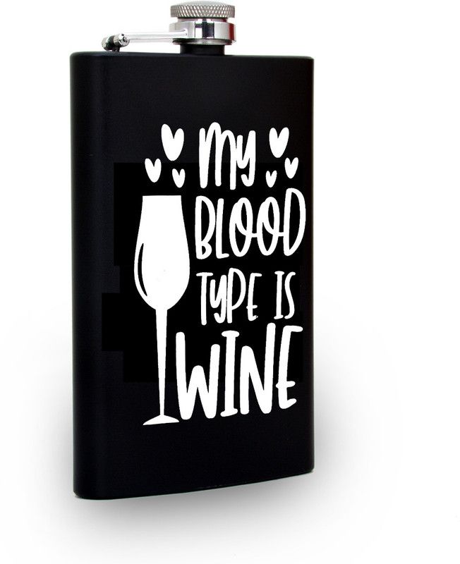 TRAQ MY BLOOD TYPE IS WINE ENGRAVED STAINLESS STEEL POCKET LIQUOR FLASK STAINLESS STEEL Hip Flask  (230 ml)