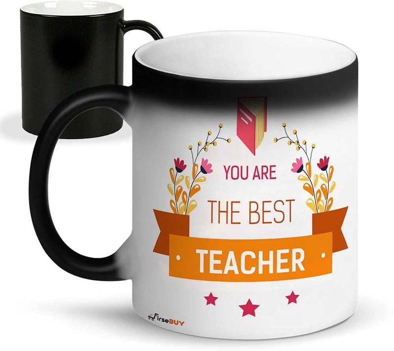 FirseBUY You are The Best Teacher Cute Printed Ceramic Color Changing Coffee Cup Gift for Teacher’s Day, Black 11 Oz Ceramic Coffee Mug  (325 ml)