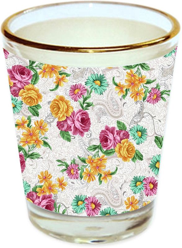 Sri Sai Shopping vodka shot glass multicolor floral design with golden rim for home and bar accessories 40ml (style-10287) Glass Shot Glass  (40 ml, Glass, Multicolor)