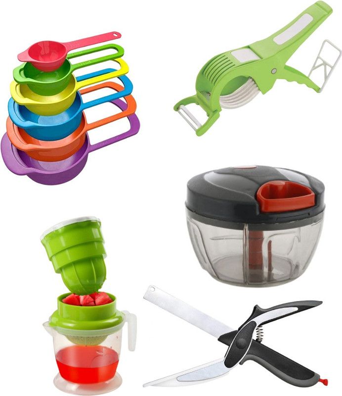 pSmart Kitchen Tool Combo Set 2 in 1 Vegetable Cutter Clever Cutter,Chopper (450 ml),Nano Fruit Juicer,Plastic Whisk Multicolor Kitchen Tool Set  (Multicolor, Cutter, Knife, Chopper, Juicer, Whisk)