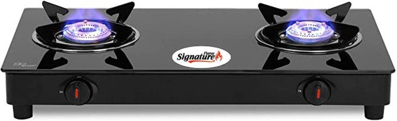 signatureflame NANO BLACK Glass Manual Gas Stove  (2 Burners)