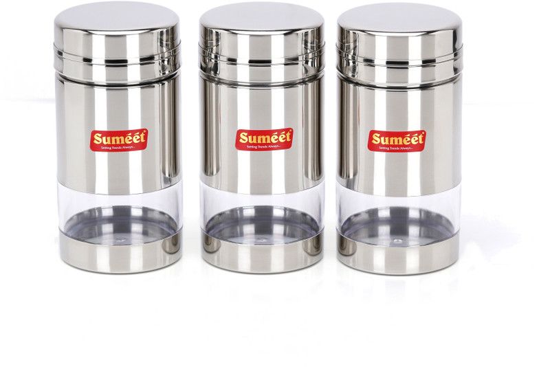 Sumeet Stainless Steel Circular See Through/Transparent Container,600ml Each,7cm - 600 ml Steel Utility Container  (Pack of 3, Silver)
