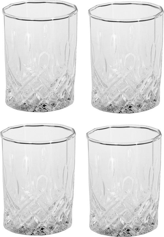 Somil (Pack of 4) Multipurpose Designer But Transparant Four Glass Set No_2141 Glass Set Water/Juice Glass  (330 ml, Glass, Clear)
