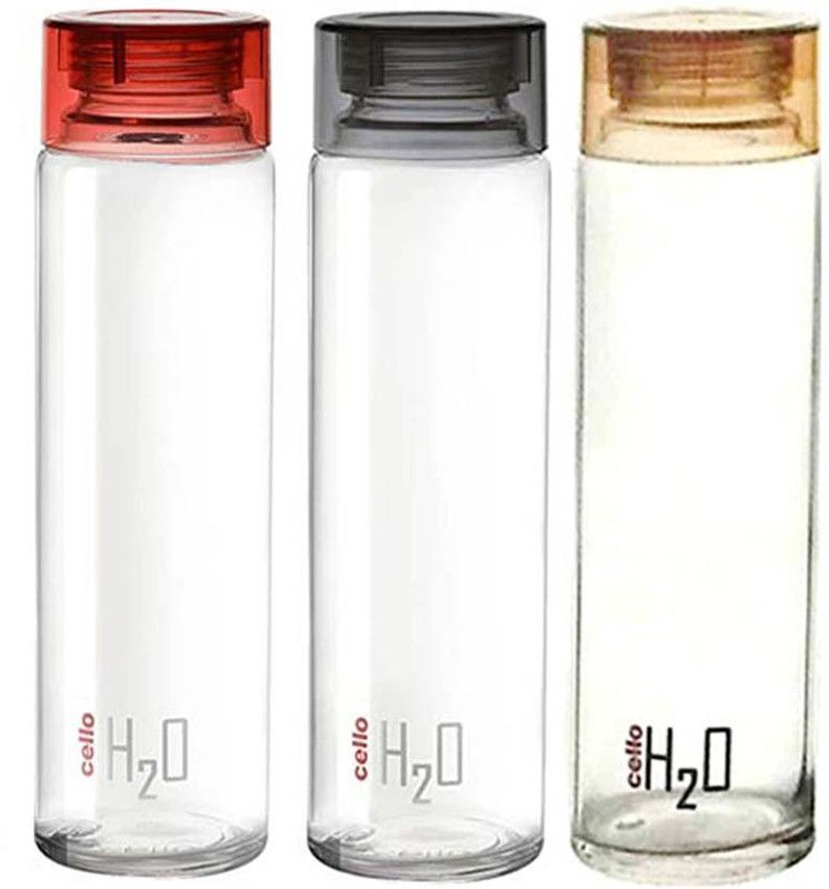 cello H2O Glass Water Bottle Pack of 3,1000ml,Multicolor 920 ml Bottle  (Pack of 3, Multicolor, Glass)