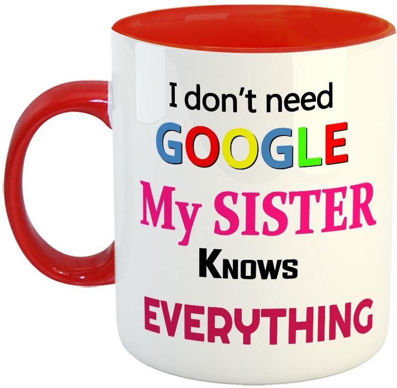 FABTODAY I don't need Google My sister knows Everything Coffee - Best Gift for Sister on Birthday - Color - Red Ceramic Coffee Mug  (350 ml)