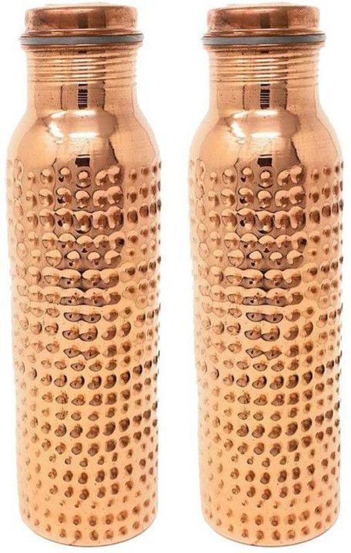 Olwin Interior Products Copper Hammered Designed Bottle, 2 Set 2000 ml Bottle  (Pack of 2, Brown, Copper)