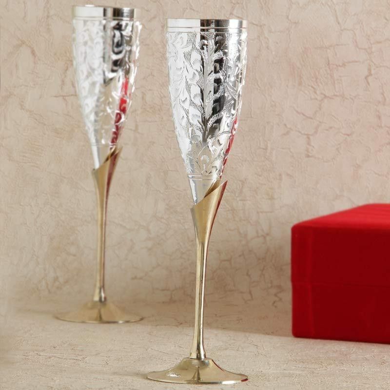 Being Nawab (Pack of 2) RIZ73 Glass Set Wine Glass  (200 ml, Brass, Gold, Silver)