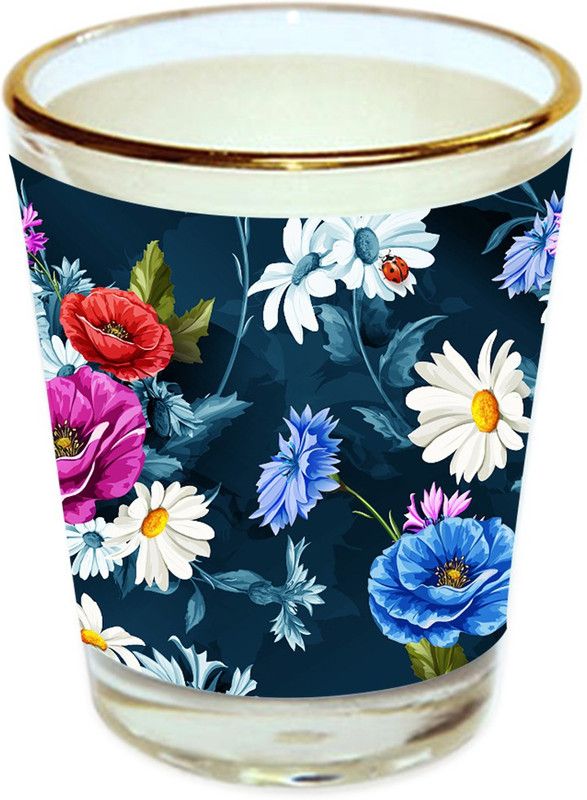 Sri Sai Shopping vodka shot glass multicolor floral design with golden rim for home and bar accessories 40ml (style-10093) Glass Shot Glass  (40 ml, Glass, Multicolor)