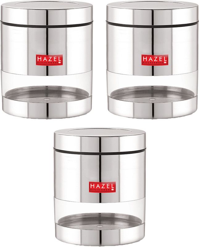 HAZEL Stainless Steel Transparent See Through Container - 800 ml Steel Grocery Container  (Pack of 3, Silver)