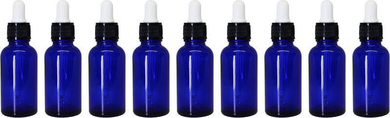 nsb herbals Blue Glass Bottle + Black Cap + White Teat for DIY Perfume, Oil Multipurpose Use 30 ml Bottle  (Pack of 9, Blue, Glass)