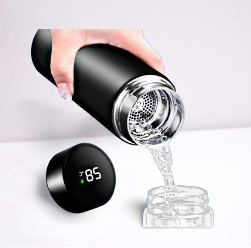 FITUP Hot Cold Water Bottle And LED Display Temperature bottle s10205 500 ml Flask  (Pack of 1, Black, Steel)