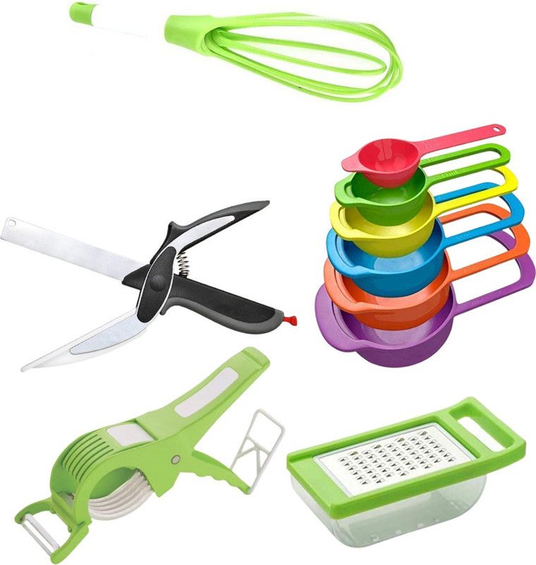 pSmart Kitchen Tool Combo Set Cheese Grater,Clever Cutter,Spoon Set (6 pcs),Plastic Whisk Kitchen Tool Set  (Multicolor, Cutter, Grater, Knife, Cooking Spoon, Whisk)