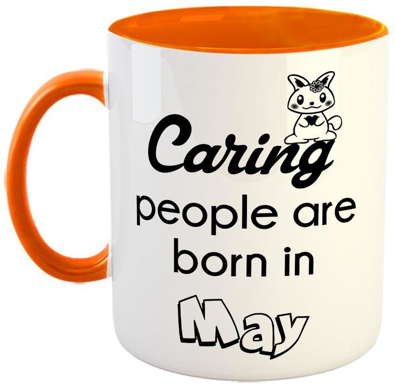 FABTODAY Caring people are born in May Coffee - Best Gift for Birthday - Color - Orange Ceramic Coffee Mug  (350 ml)
