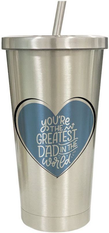 iKraft Insulated Stainless Steel Tumbler with Lid and Straw | Printed Design – Greatest Dad in The World | Cool Tumbler | Suitable Gift for Dad, Father's Day and Coffee Lovers – 470ml Stainless Steel Tumbler  (470 ml)