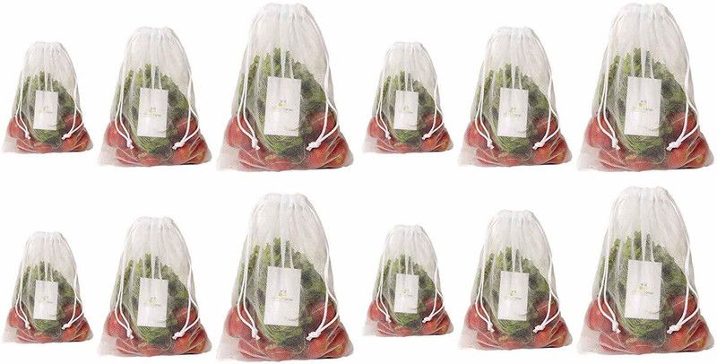 HomeStrap Fridge Storage Bags for Fruits & Vegetables Pack of 12 Grocery Bags  (White)