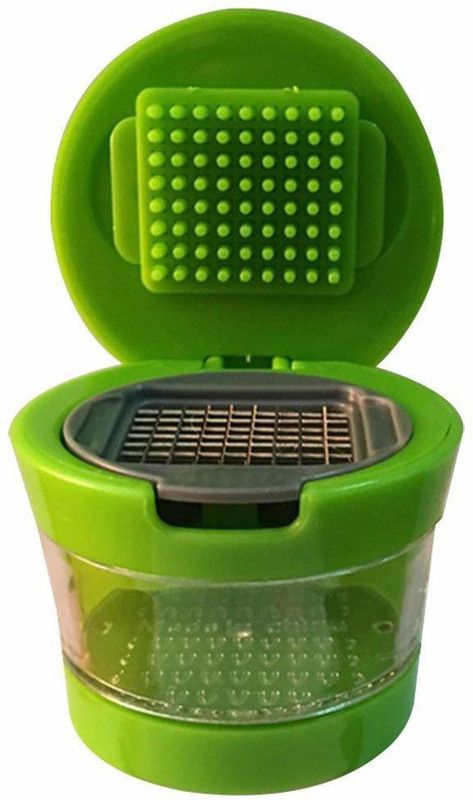 Right Products Mini Garlic Perfection Garlic Press Mincer Slicer Chopper with Store 2 Blades Green Vegetable Slicer  (mini garlic chopper)