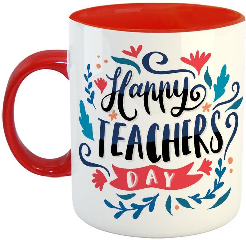 Furnish Fantasy Happy Teacher's Day Ceramic Coffee - Best Gift for Teacher / Teachers Day Gift - Color - Red (0783) Ceramic Coffee Mug  (350 ml)