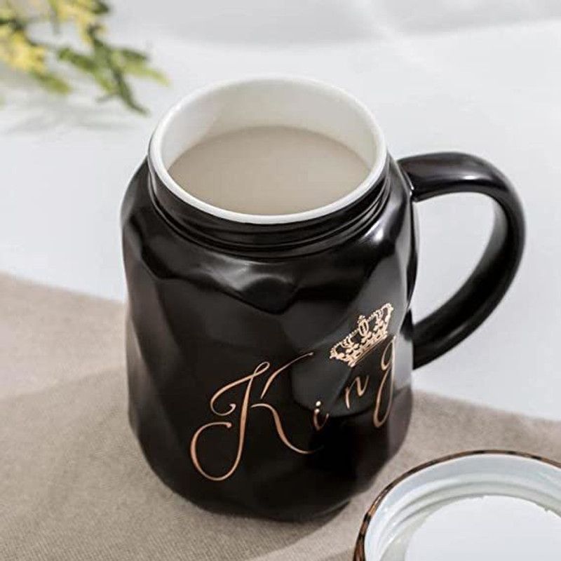 Simpeds Milk/Coffee/Hot Water/Travel (1Pcs) (King Black) Ceramic Coffee Mug  (500 ml)