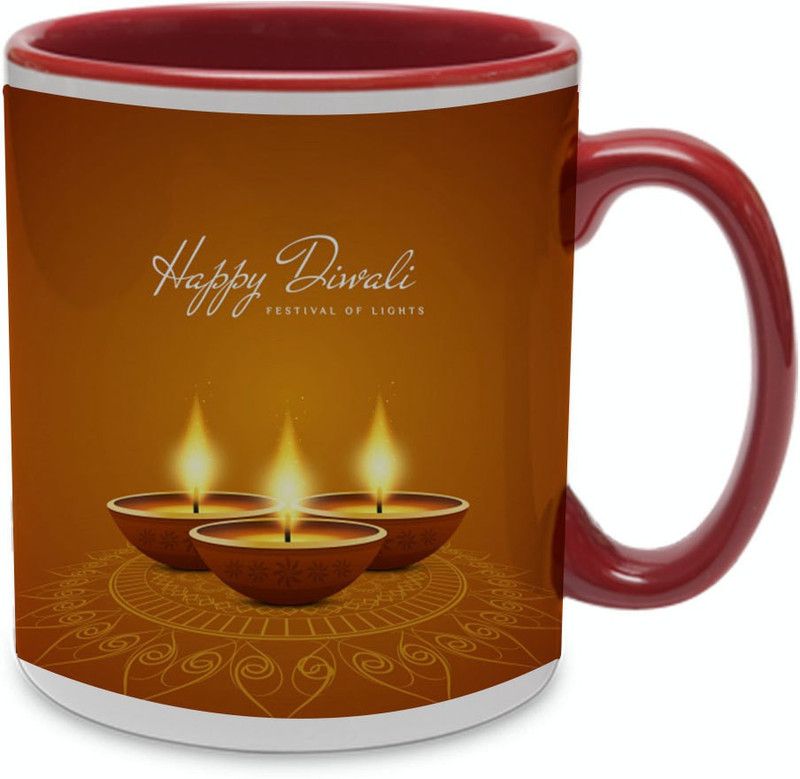COLOR YARD best happy diwali realistic candles design on Ceramic Coffee Mug  (320 ml)