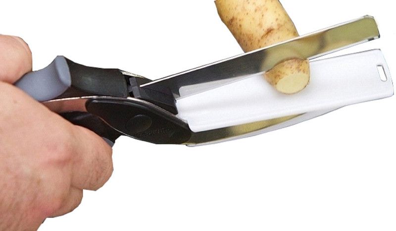 KUBER INDUSTRIES " Clever Cutter,Knife/Two in one Food Chopper Slicer Dicer Vegetable Fruit Cutter Kitchen Scissors Knife Board Kitchen Tool Set  (Black, Scissor)