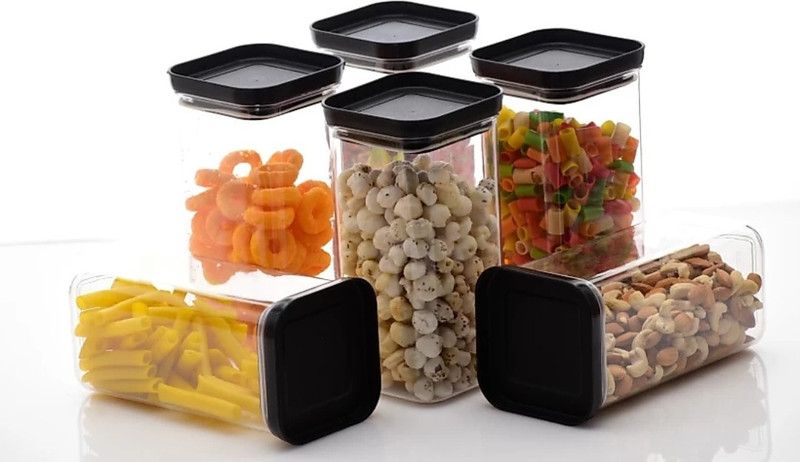 SKYHEART Plastic Grocery Container - 1500 ml  (Pack of 6, Black)