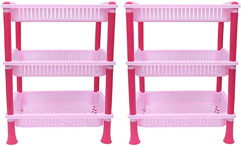 KUBER INDUSTRIES Fruits/Vegetables Kitchen Rack Plastic Plastic 2 Pieces 3 Layer Multi-purpose Kitchen Storage Basket Rack (Pink)-CTKTC13245