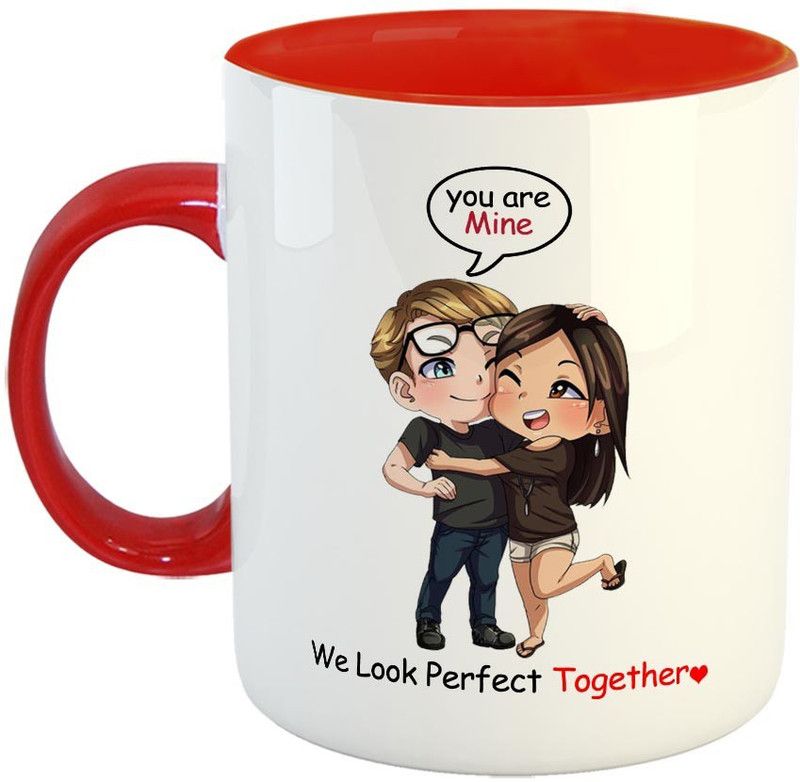 FABTODAY You are Mine we look Perfect Together Coffee - Best Valentine Gift for Husband and Boyfriend Girlfriend Wife - Color - Red Ceramic Coffee Mug  (350 ml)