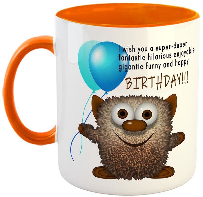 FABTODAY Happy Birthday teddy Coffee - Best Gift for Birthday - Color - Orange Ceramic Coffee Mug  (350 ml)