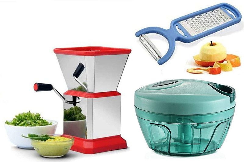 silvy B094JDNZKB KITCHEN COMBO SET (450 ML PREMIUM QUALITY CHOPPER,1 LTR STAINLESS STEEL CHILLI CUTTER WITH LIDAND MULTI FUNCTION PEELER) Vegetable & Fruit Chopper (1 Chopper, 1 Peeler, 1 Chilli Cutter) Kitchen Tool Set  (Chopper, Grater)