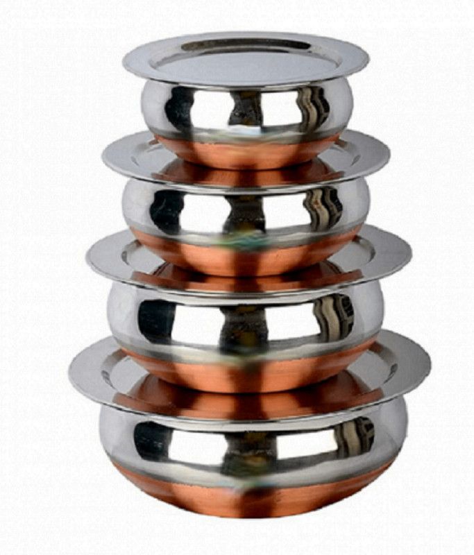 Stainless Steel RBGIIT Biryani /storage containers/bakeware 4 pic copper handi with Lids Dinner Set  (Microwave Safe)