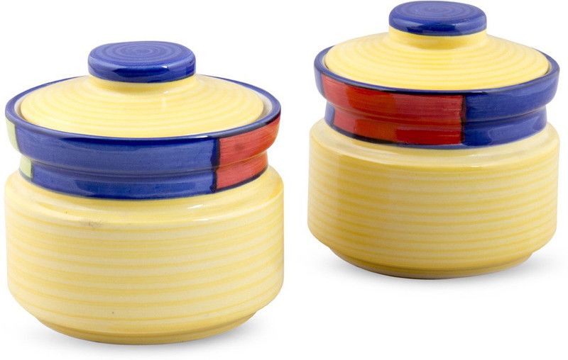 VarEesha Hand Made by skilled craftsmen - 200 ml Stoneware Grocery Container  (Pack of 2, Yellow)