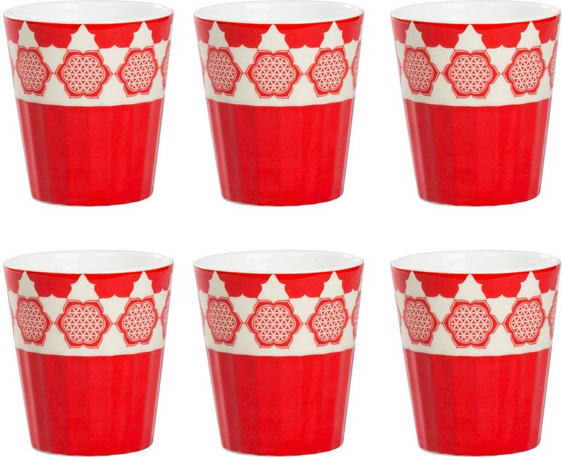 CLAY CRAFT (Pack of 6) India Circus Fenced Sepals Mystery Tea Tumbler Glass Set Water/Juice Glass  (190 ml, Ceramic, Multicolor)