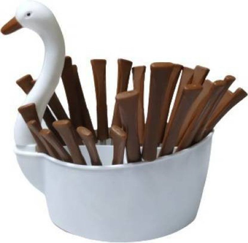 SKYHEART Spoon Set for Kitchen Use with Stand-Cutlery Set for Dining Table with Stand-24 Piece Stainless Steel Cutlery Set- 6 Table Spoons, 6 Tea Spoons, 6 Forks, 6 Dessert Spoons. (Brown) Disposable Stainless Steel, Plastic Cutlery Set  (Pack of 24)