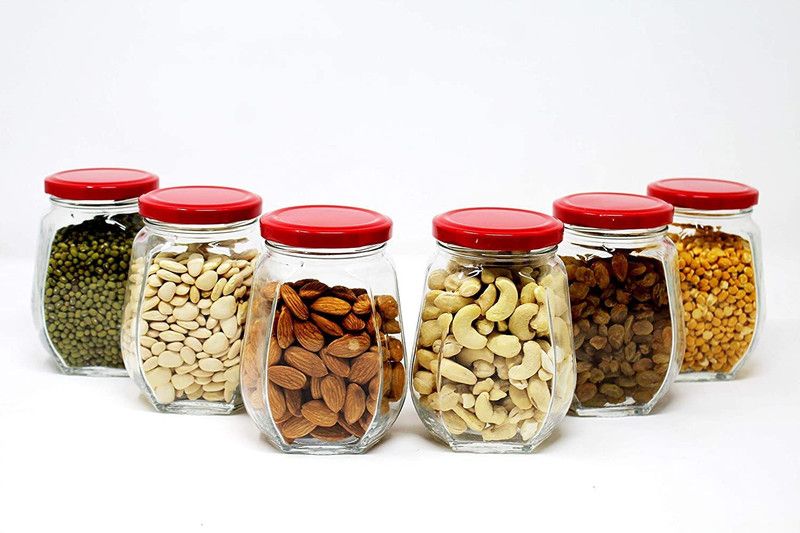Sv Enterprise Glass Grocery Container - 625 ml  (Pack of 6, Clear)