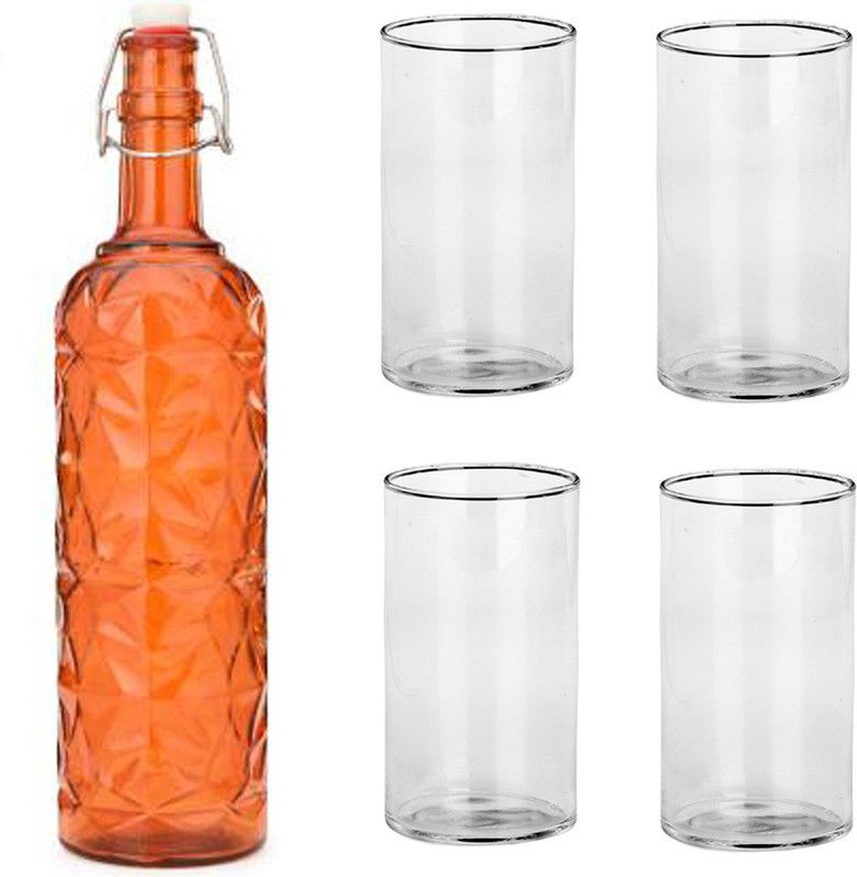 AFAST Bottle & 4 Glass Serving Lemon Set, Orange, Clear, Glass - A551 Jug Glass Set  (Glass)