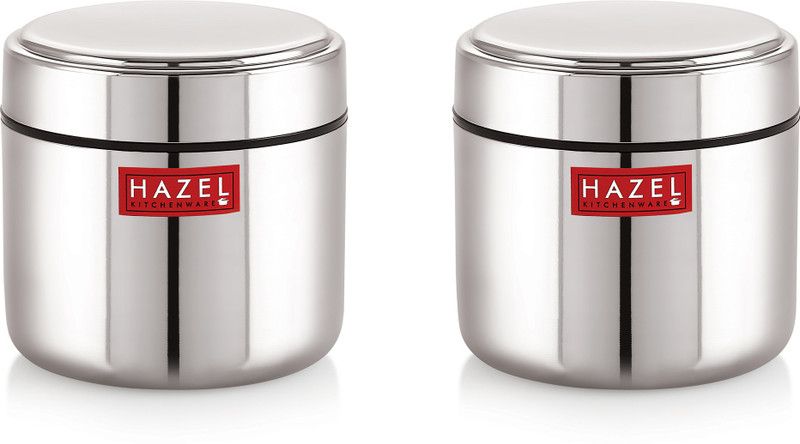 HAZEL Steel Utility Container - 400 ml  (Pack of 2, Silver)