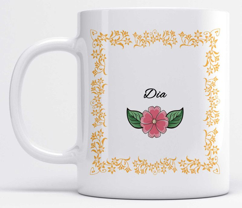 Name Dia Printed Orange Frame Design White Ceramic Coffee Mug  (350 ml)