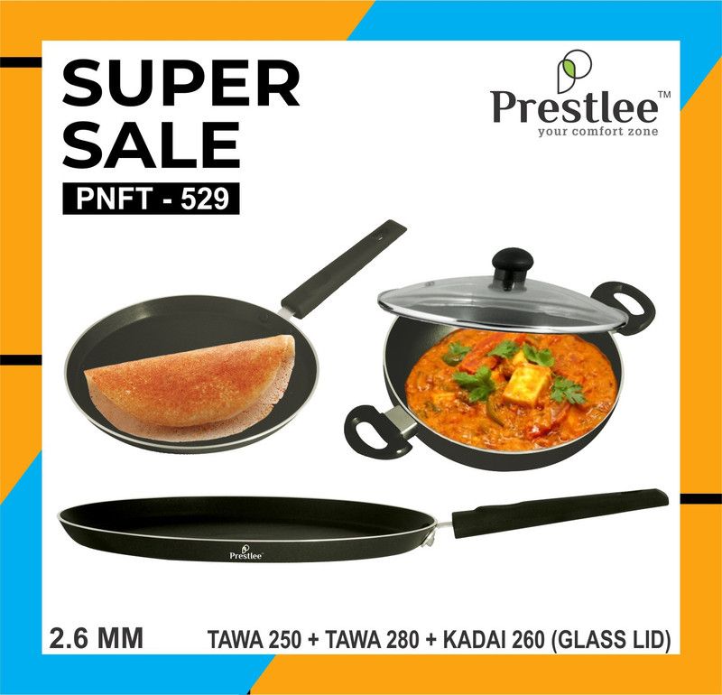 Sabari Prestle PNFT-529-250,280,260/2.6/Non-Stick Coated Cookware Set/Frypan/Tawa set Tawa 26 cm diameter  (Aluminium, Non-stick)