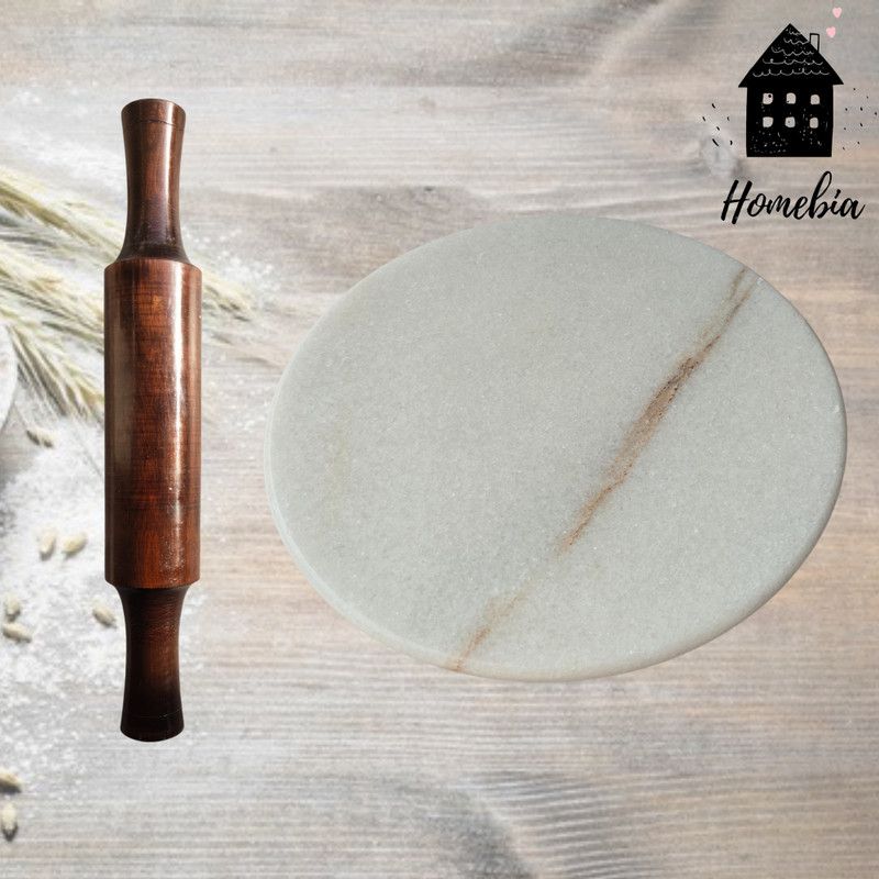 Homebia Small Mini 9IN Chakla Belan AAA Quality Polished White Polpat Belan Roti Chakla Belan for kitchen chakla belan marble Rolling Pin & Board  (Pack of 2)