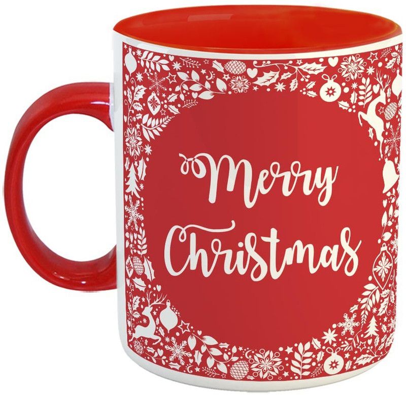 Furnish Fantasy Christmas Ceramic Coffee - Best Gift for Christmas - Color - Red (1060) Ceramic Coffee Mug  (350 ml)