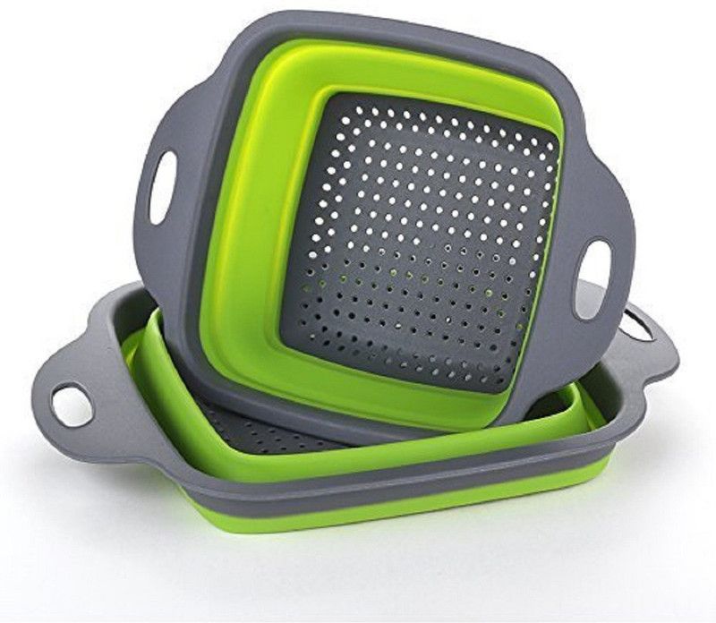 portible Foldable Collapsible Kitchen Colander 2 Pcs Square Collapsible Washing up Bowl Silicone Strainer Set Filter Food Strainers Basket 2 Sizes - 6.5