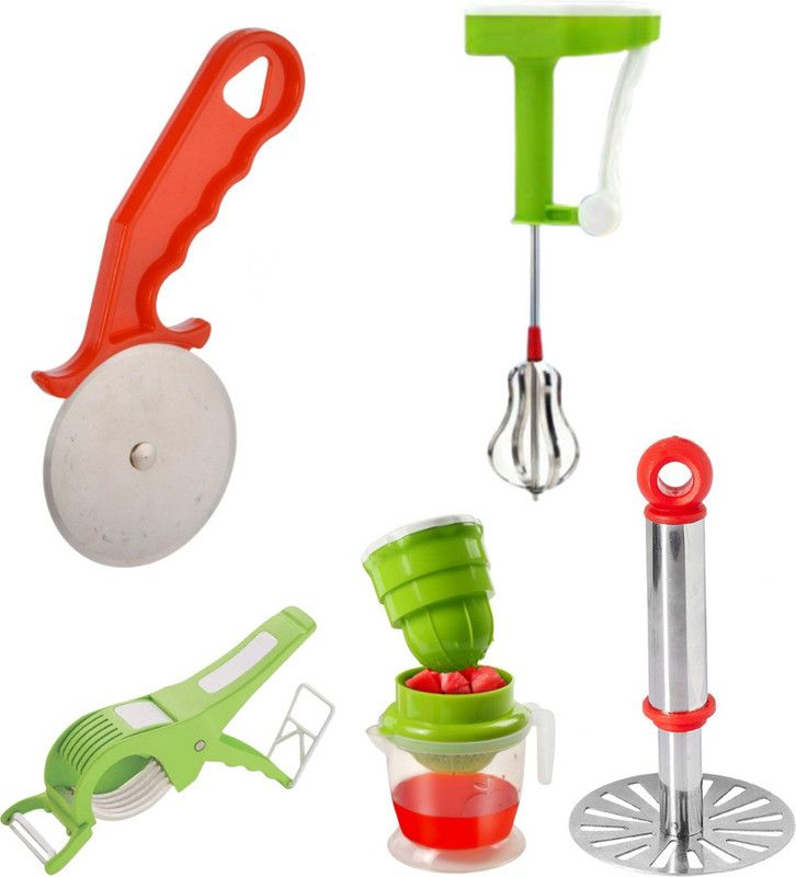 pSmart Kitchen Tool Combo Set 2 in 1 Vegetable Cutter Masher (Stainless Steel),Nano Fruit Juicer,ICE CREAM SCOOP,LEMON SQUEEZER Multicolor Kitchen Tool Set  (Multicolor, Cutter, Masher, Juicer, Juicer)