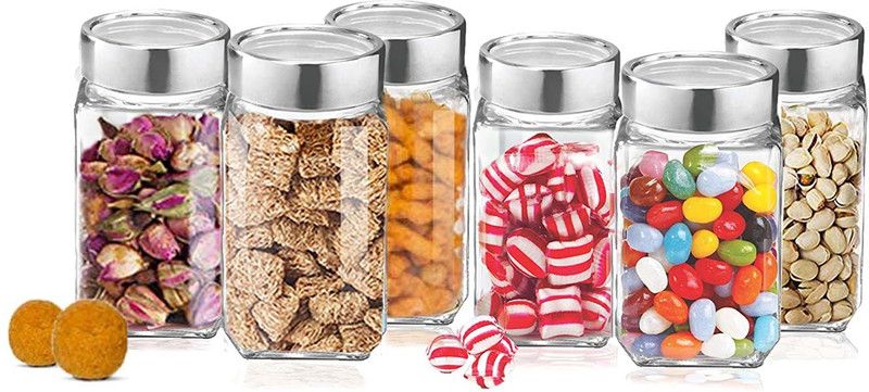 CROCO JAR Glass Grocery Container - 800 ml  (Pack of 3, Silver)