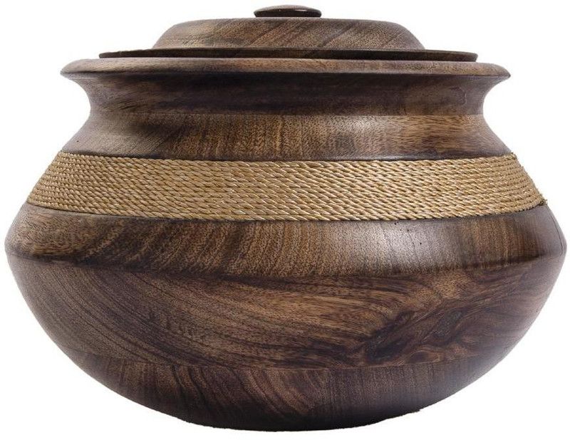 Phirkcraft Wooden Storage Bowl Handmade Wooden Handicraft Serving Bowl with Lid  (Pack of 1, Brown)
