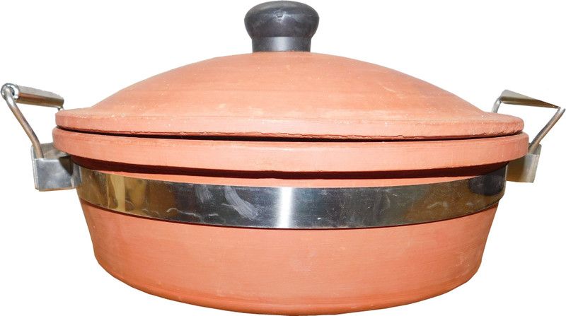 HARE KRISHNAA Natural Mitti Clay Kadhai With Llid Kadhai 22 cm diameter with Lid 2.5 L capacity  (Earthenware, Non-stick)
