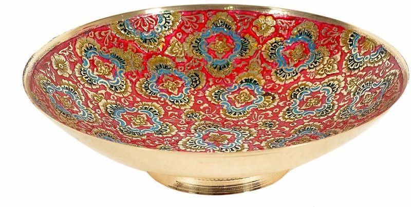Skywalk Brass Decorative Bowl Hand Crafted Metal Brass Fruit Bowl with Minakari Work for Home Decoration and Gifting, 9-inch  (Pack of 1, Multicolor)